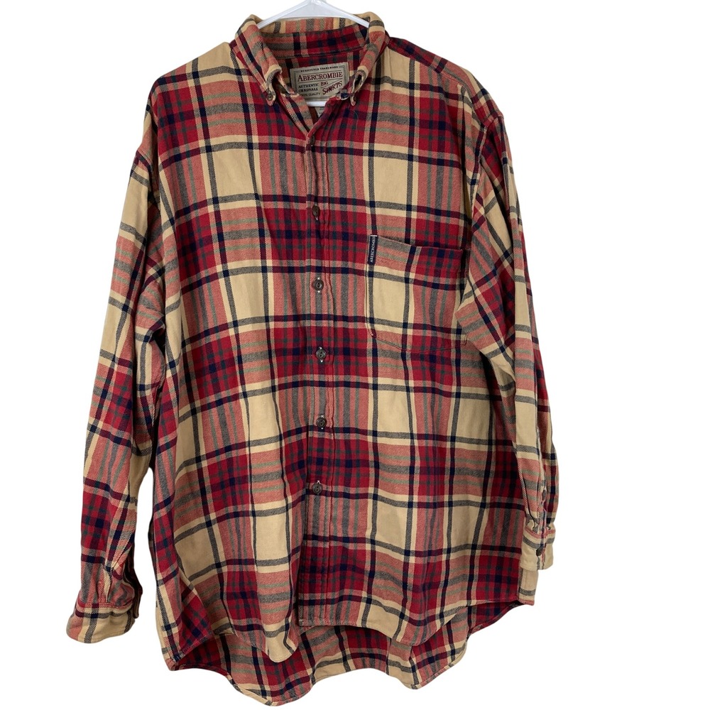 Vtg 90's Y2k Abercrombie Mens L Big Shirts Plaid Flannel Grunge Button Down